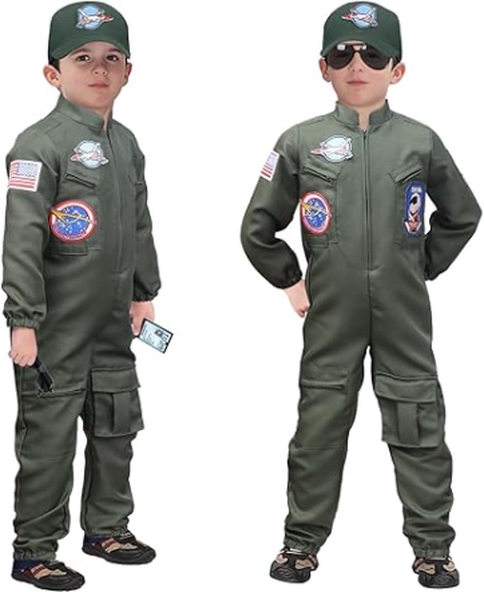 Pilotenkostuum Voor Kinderen - Pilotenpak Met Muts, Handschoenen En Zonnebril - Militair Pilotenkostuum Voor Carnaval, Halloween En Cosplay