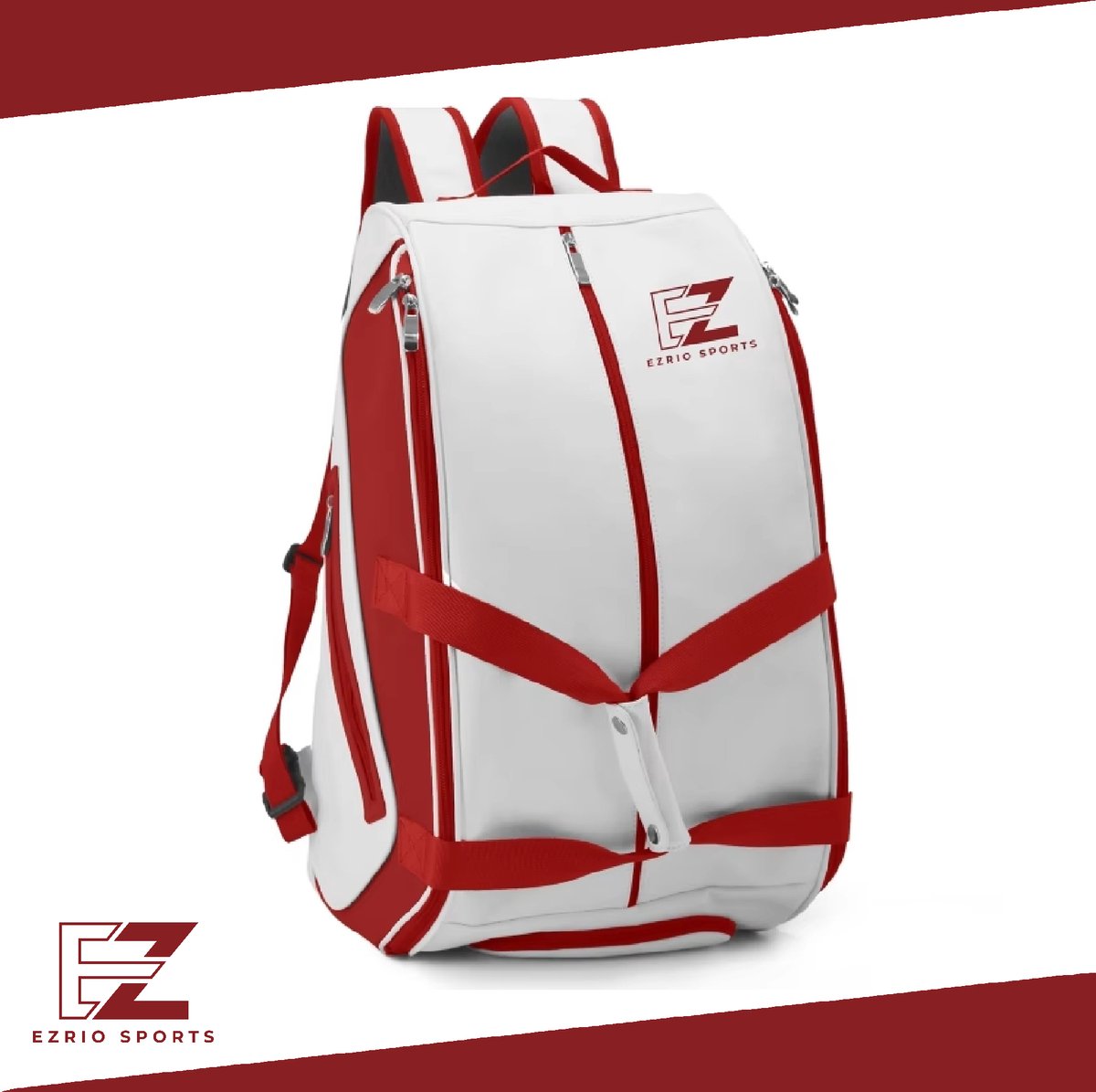 Padeltas – Padel Tas – Padel Rugzak – Padel Hoes – Voor Dames en Heren – Padeltassen – Rackettas – Racketbag – Sporttas – Pickleball – Tennistas – Sport Rugzak – Sportrugzak – Met Schoenenvak – PU leer – Waterdicht – Rood – Wit