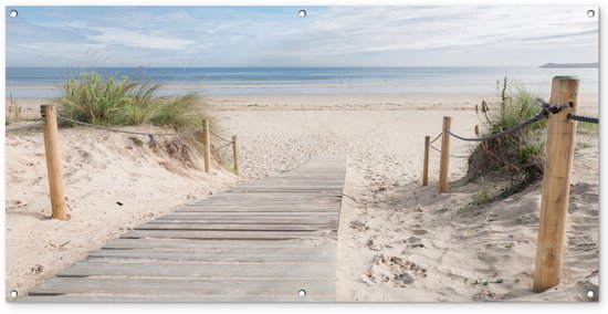 Gards Tuinposter Tropisch Strand Met Een Palmboom - 160x80 Cm Tuindoek Tuindecoratie Wanddecoratie Buiten Tuinschilderij