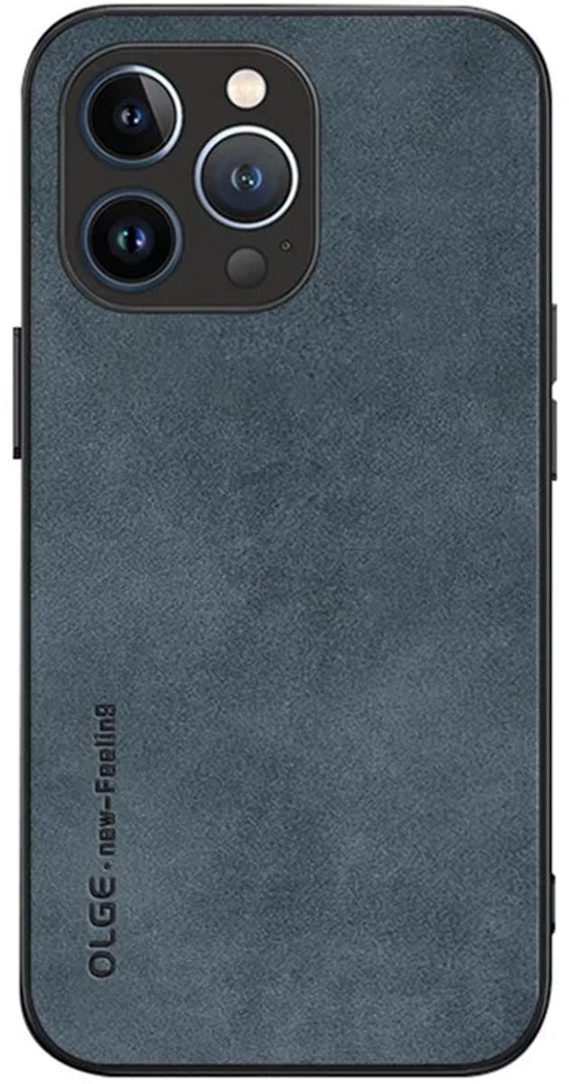 Cityhoesje - iPhone 15 Pro - Olge -Shockproof - Back Cover - PU Leather Coated - Backcase - Blauw