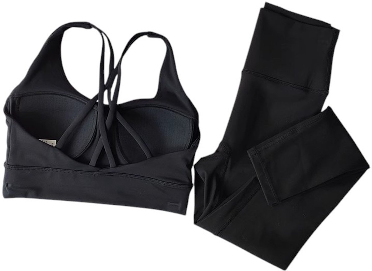 SparkNine Harmony Sportset - maat M - zwart - naadloos - hoge taille - sport-bh met ingebouwde pads - sportkledingset