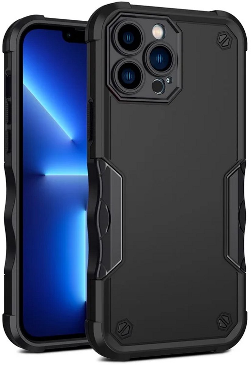 Cityhoesje - iPhone 15 Pro Max - Non-slip Stripes- - PC+TPU Backcase - Zwart