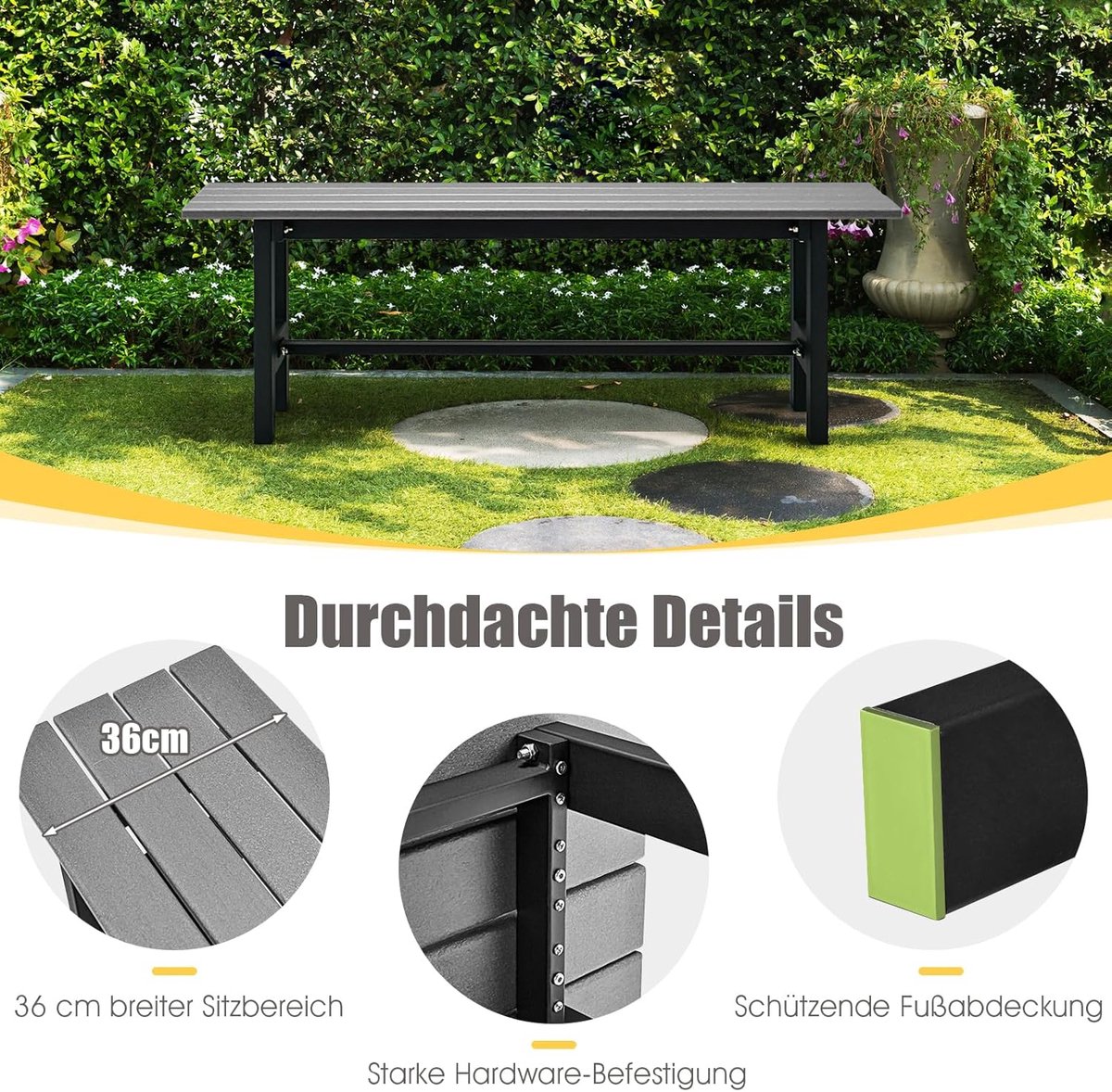 COSTWAY Tuinbank weerbestendig, 2-zits zitbank kan worden belast tot 300 kg, parkeerbank voor alle weersomstandigheden van HDPE, terrasbank zonder rugleuning, voor tuin, park, balkon, 120 x 36 x 40,5