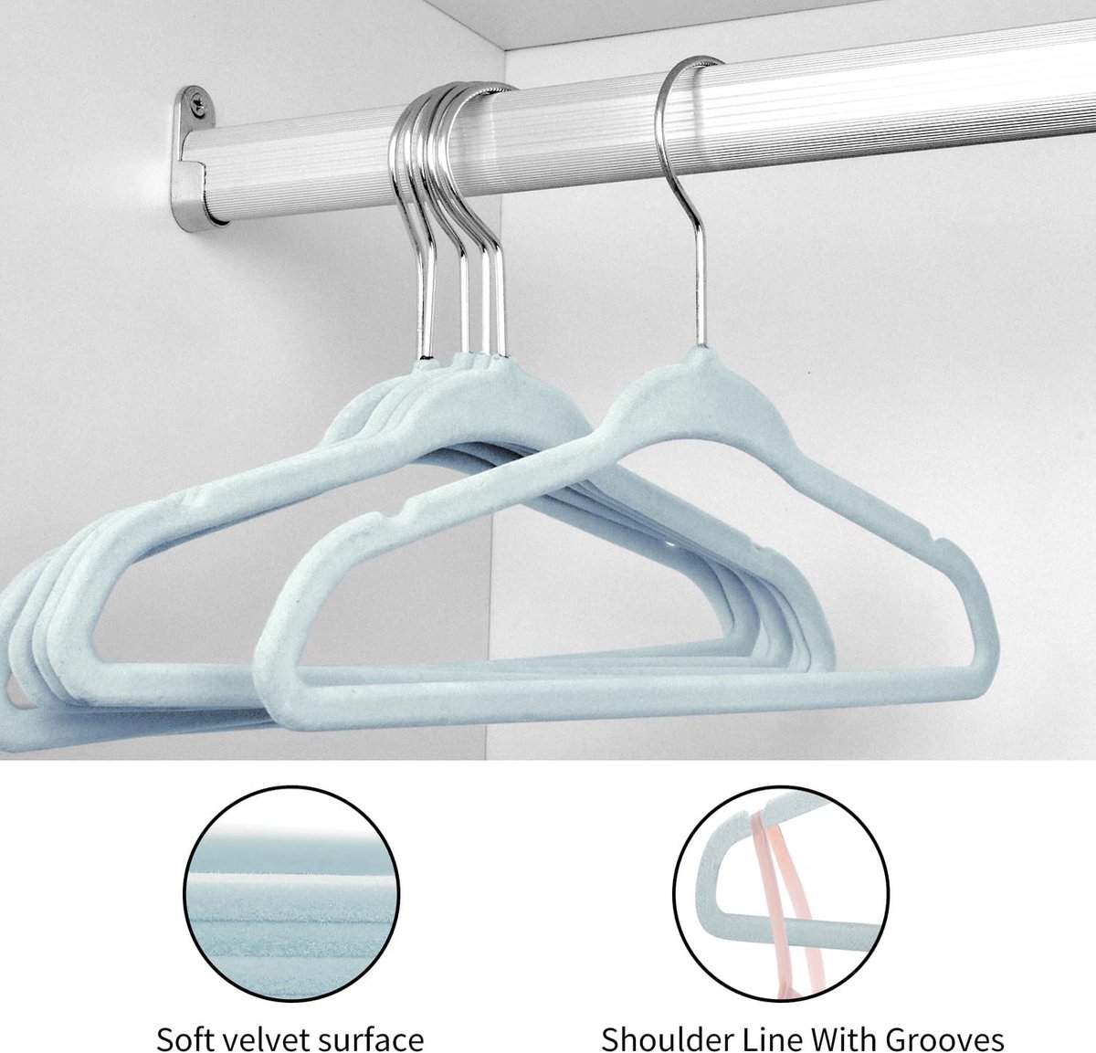 Candala 30 stuks antislip kinderkleerhangers van fluweel, ultra-slanke, ruimtebesparende babykleerhangers van fluweel, 360 graden draaibare haken, robuuste en duurzame babykleerhangers (28 cm, blauw)