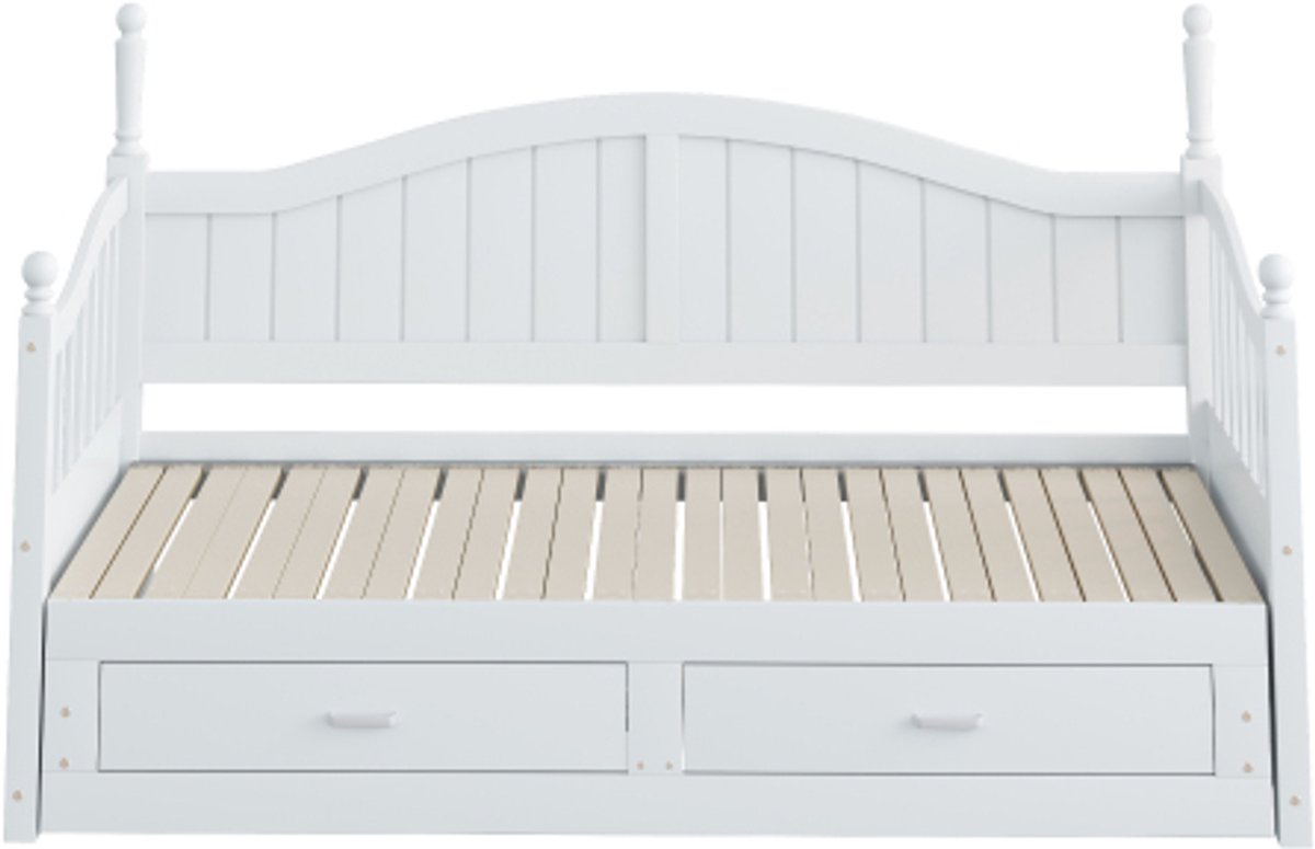Gotagee Uitschuifbare slaapbank 90/180x190 cm, met Romeinse zuilen, met gebogen rugleuning en armleuningen, met laden en lattenbodem, multifunctioneel bed,wit