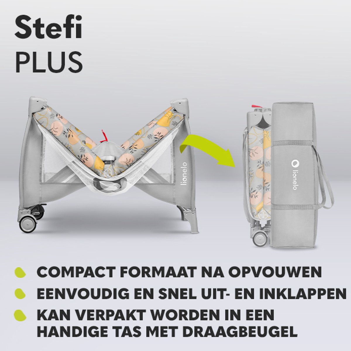 Campingbedje 4 in 1 – Baby Bed / Inklapbare Box / Reisbedje MET Bodemverhoger (Rugvriendelijk Ontwerp) – MET comfort MATRAS – 60x120 cm – 0-36 maanden / tot 15 kg – Zij-ingang – Wielen – Transporttas – Babybed Babybox Ledikant – LIONELO STEFI PLUS thumbnail 6