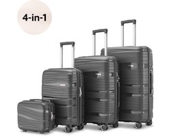 SKYCASES Travel One 4-delige Kofferset - Handbagage & Check-in Koffers - 32L/60L/98L - Cijferslot - 360° Geruisloze Wielen - Lichtgewicht & Stevig - Antraciet