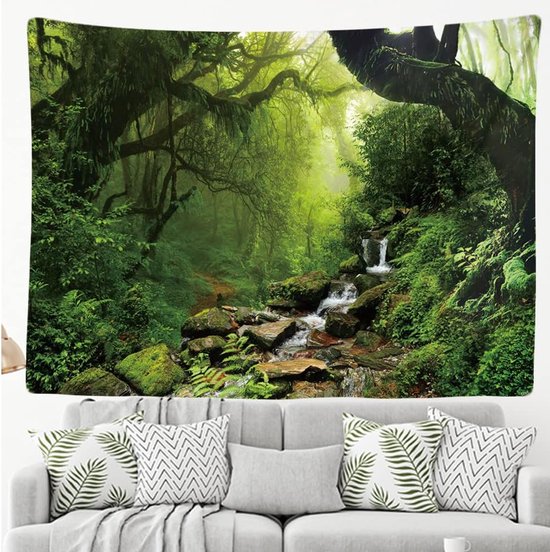 Ulticool - Regenwoud Natuur Eco Planten Waterval - Wandkleed 200x150 cm voor Binnen - Groot wandtapijt - Poster - Bos Boom Groen Wanddecoratie Hout Natuurlijk Hangdecoratie Decoratie Hangend - Gadgets Mannen Vrouw