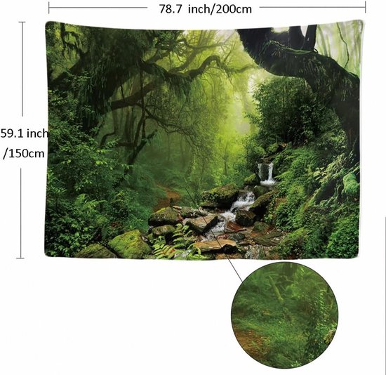 Ulticool - Regenwoud Natuur Eco Planten Waterval - Wandkleed 200x150 cm voor Binnen - Groot wandtapijt - Poster - Bos Boom Groen Wanddecoratie Hout Natuurlijk Hangdecoratie Decoratie Hangend - Gadgets Mannen Vrouw