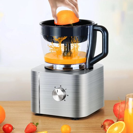 J-Mart 6 in 1 Keukenmachine - Blender - Bonen Slijper - Citruspers - Incl. Deeghaak/Deegmes/ 3 Snij- en Raspschijven - Grijs — afbeelding 3