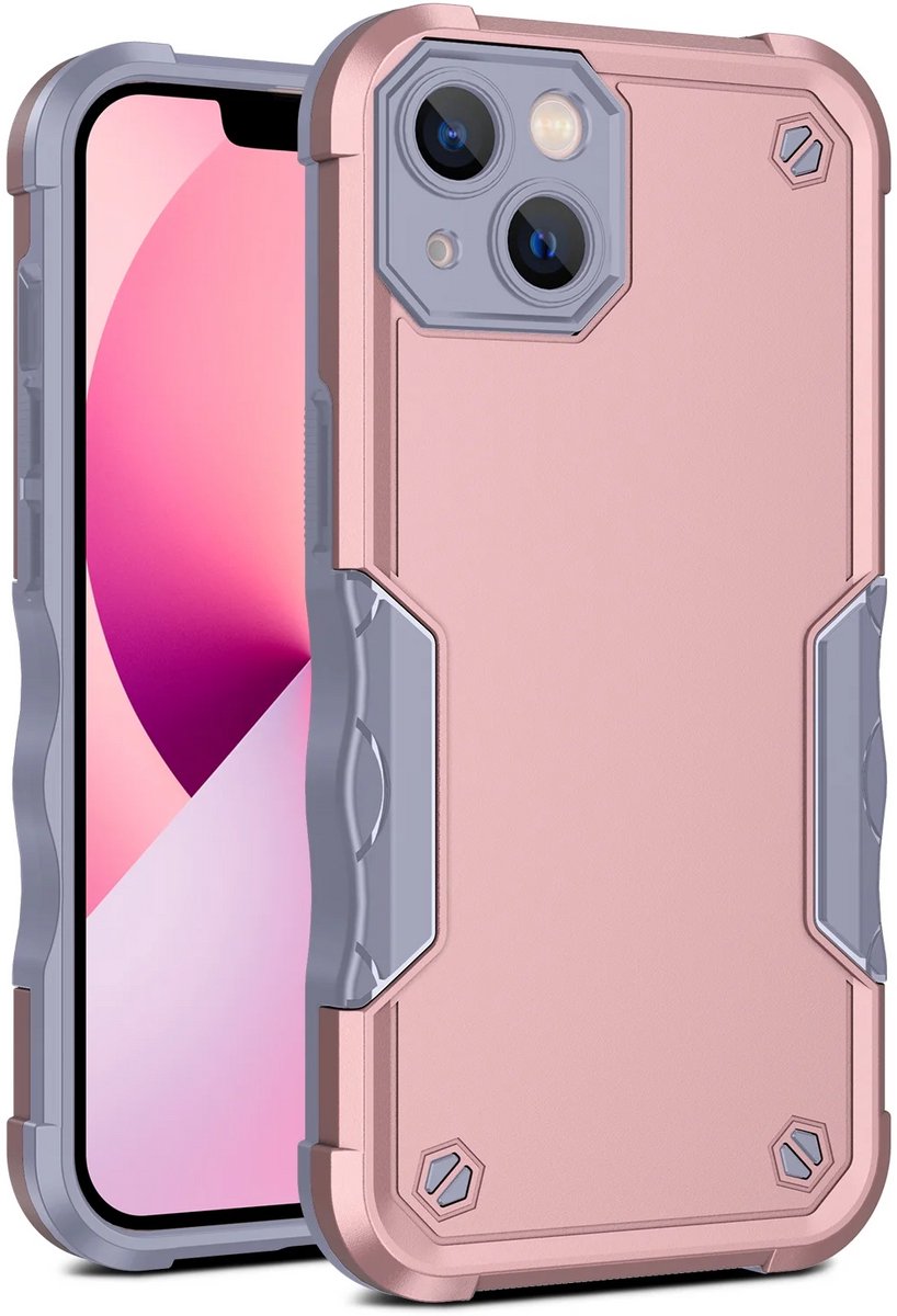 Cityhoesje - iPhone 15 Plus - Non-slip Stripes- - PC+TPU Backcase - Rosegoud