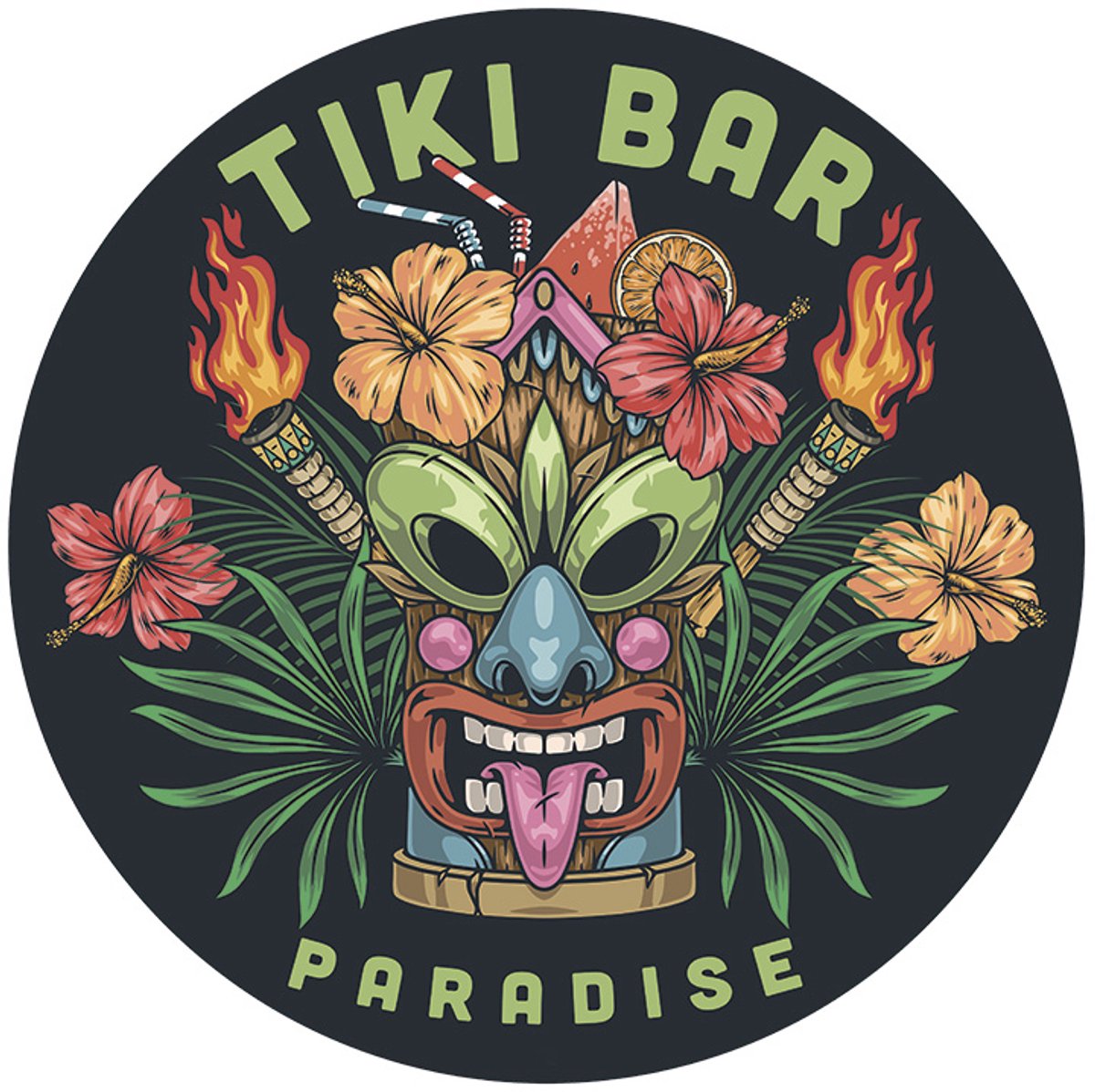 Signs USA - wandbord - dibond - Rond 50 x 50 cm - Tiki Bar Paradise