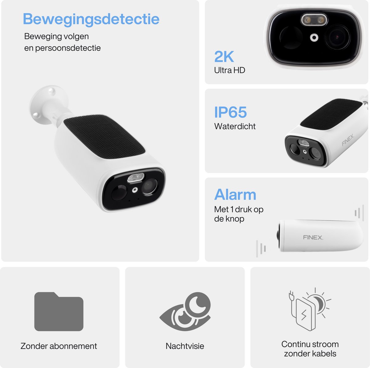 Afbeelding 3 van Finex Draadloze Beveiligingscamera - Solar Camera - Buiten camera met zonnepaneel - Bewakingscamera voor buiten - Beveiligingscamera buiten - 2K Ultra HD - Met wifi en app