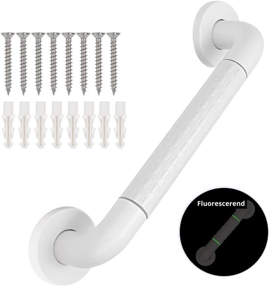 Witte wandbeugel met schroeven en pluggen. Fluorescerende grip.