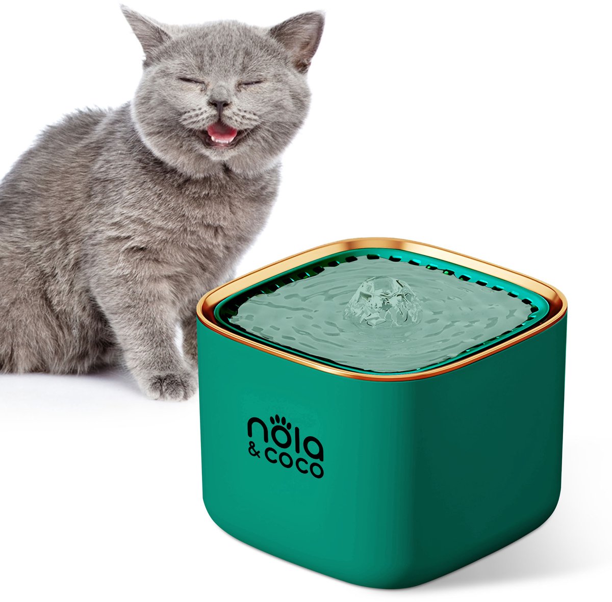 Nola & Coco Katten Drinkfontein – Met Multi-Filtratiesysteem voor Schoner Water – 18x18x13 – Blauw/Goud