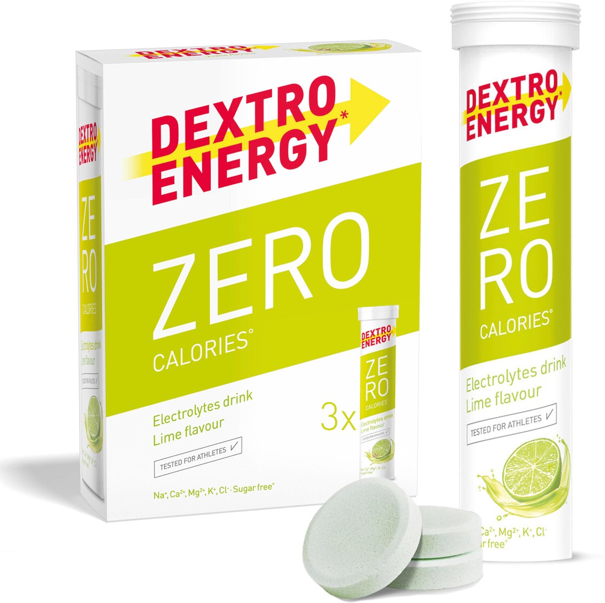 Goedkoopste Dextro Energy Zero Calories Lime - Elektrolyten Sportdrank - Suikervrij - Electrolytes Drink - 3 x 20 tabletten (30 Liter