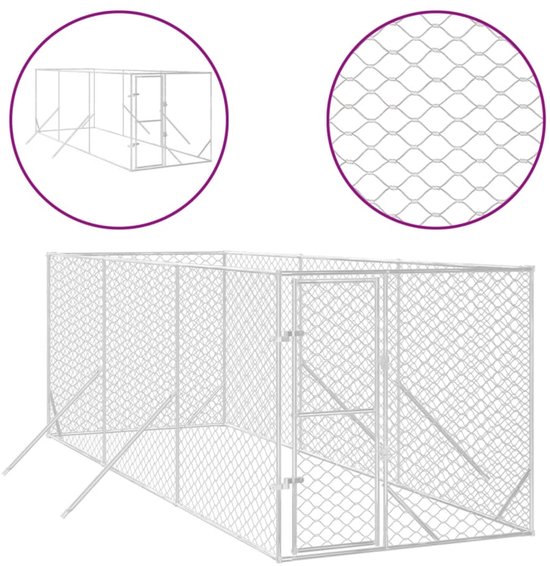 vidaXL Chenil - 2 x 6 x 2 m - Chenil en acier - Enclos extérieur - Niche pour chien - Acier galvanisé - Cage pour chien