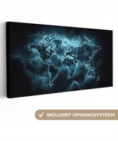 Canvas schilderij 80x40 cm - Exclusieve wanddecoratie Wereldkaart - Bliksem - Blauw - Muurdecoratie woonkamer - Slaapkamer decoratie - Kamer accessoires - Schilderijen op canvas