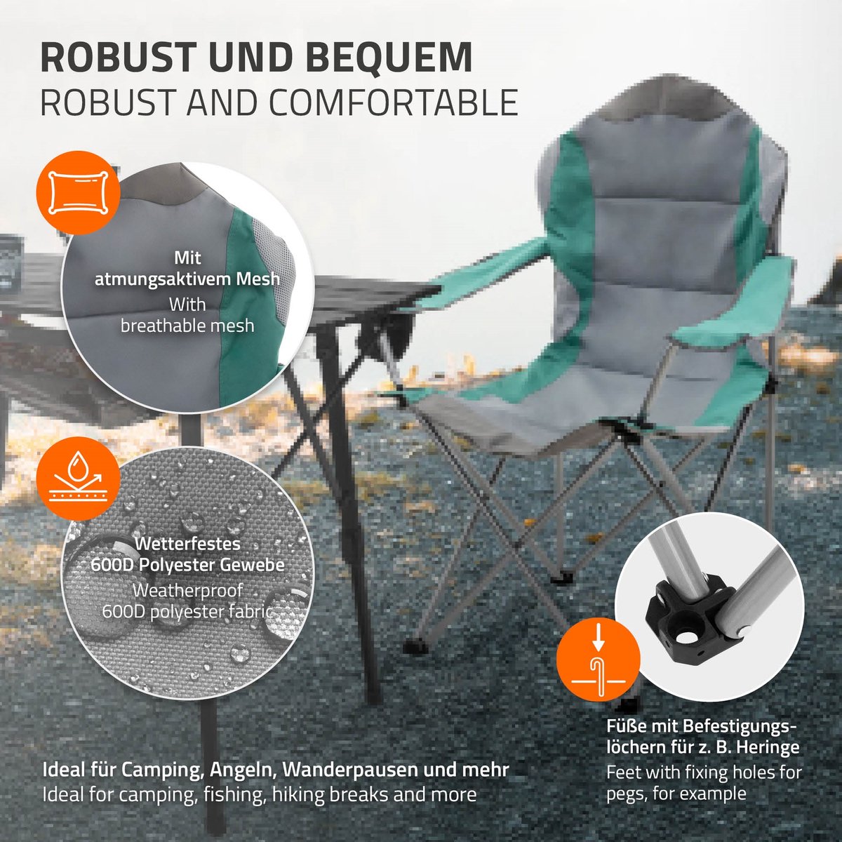 Opvouwbare campingstoel grijs-turquoise opvouwbare visstoel met bekerhouder & draagtas — cadeau in Sport & Outdoor - foto 6