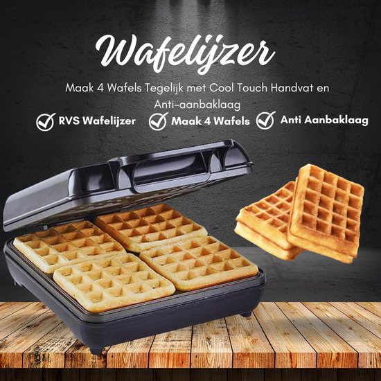 Royal Swiss® Wafelijzer - Elektrische Waffle Maker 1200W - 4 Wafels Tegelijk - PFAS-vrije Anti-aanbaklaag - Cool Touch Handvat van Royal Swiss — afbeelding 3