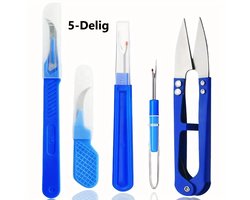 Complete 5-Delige Naaistet Met 2x Draadverwijderaars, 2x Tornmesjes & Draadschaar I Naai Benodigdheden & Accessoires I Blauw