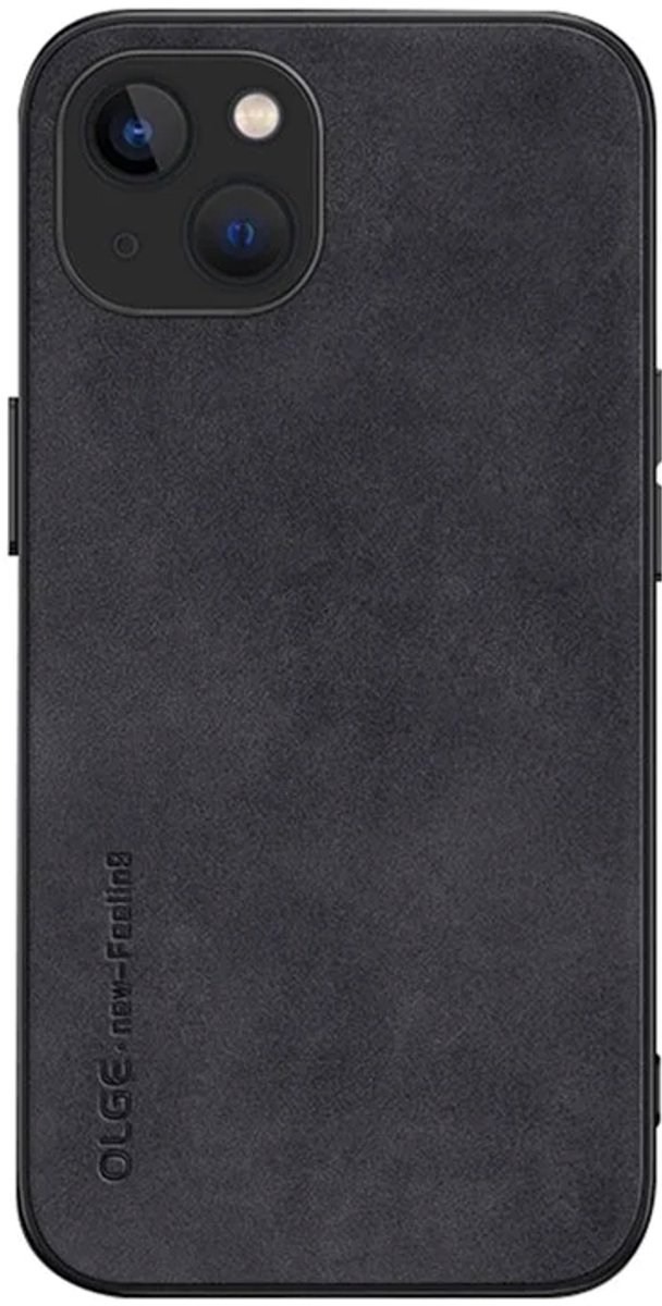iPhone 15 - Olge -Shockproof - Back Cover - PU Leather Coated - Backcase - Zwart