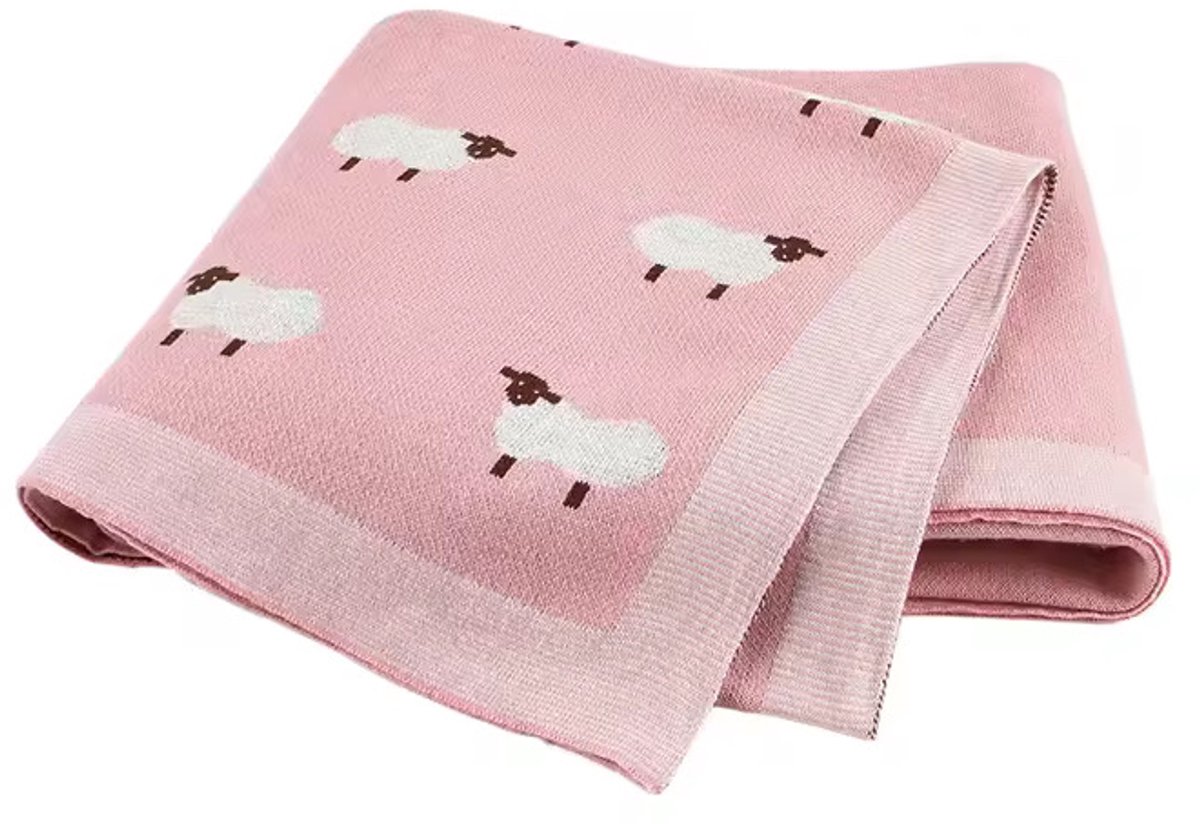 IL BAMBINI roze babydeken met schaapjes - 100% katoen extra zacht 100x80cm - Pluisvrije deken - babydekentjes voor wieg of ledikant - kraamcadeau