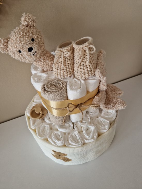 Luiertaart Teddy Bear Jollein Naturel, neutraal - babyshower - kraamcadeau van Jollein — afbeelding 3