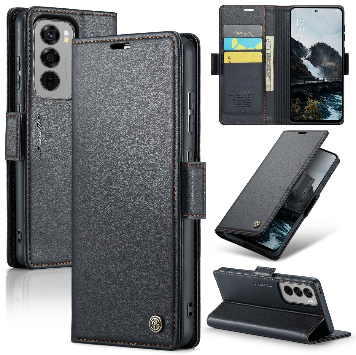 CaseMe Wallet Case met RFID Bescherming en Magneetsluiting voor OPPO Reno 12 _ Zwart