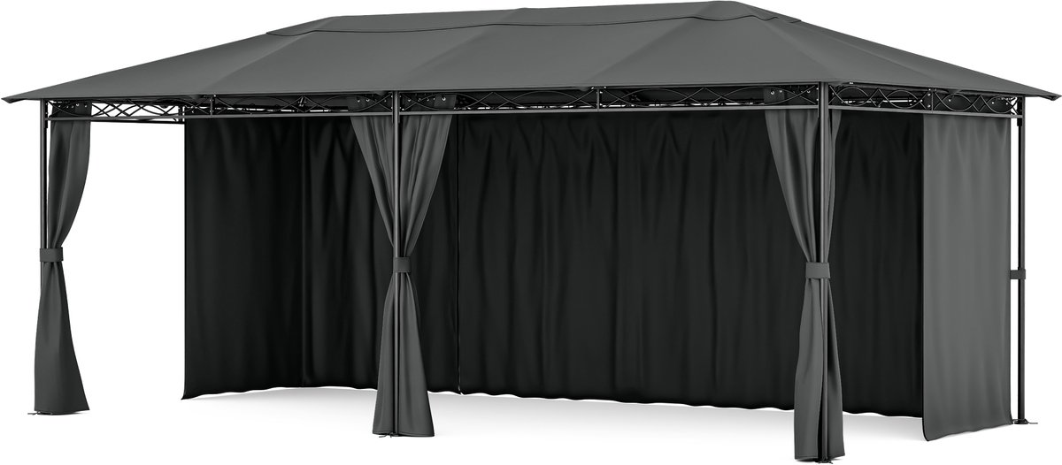 Blumfeldt Mondo tuinhuisje 3x6 - Stalen frame, Met gordijnen, Weerbestendig tuinhuisje, Roestbestendig, Eenvoudig te monteren, Donkergrijs
