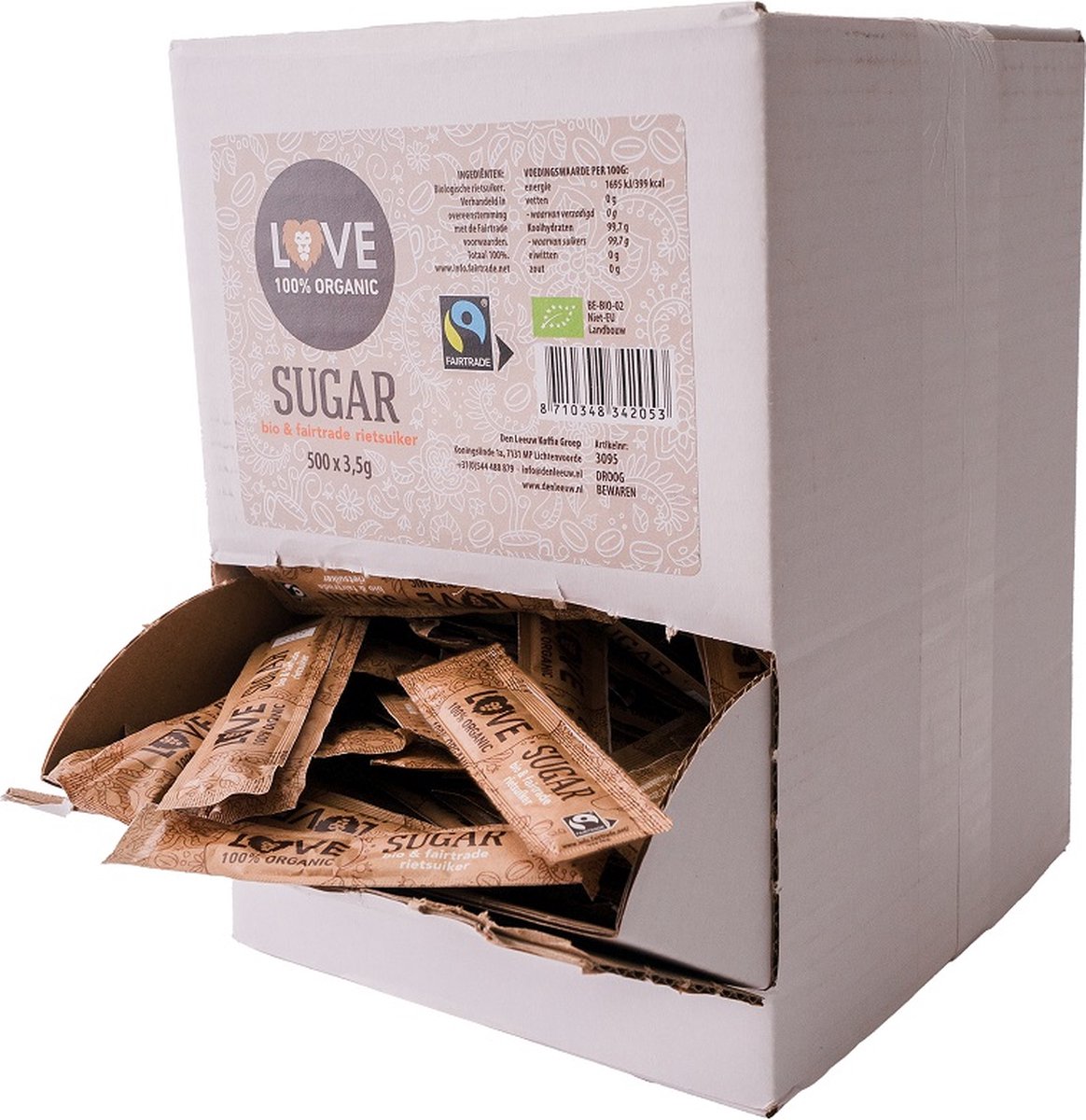 Goedkoopste LOVE 100 Organic suikersticks - bio fairtrade rietsuiker - 500 stuks x 3,5g - Suikersticks