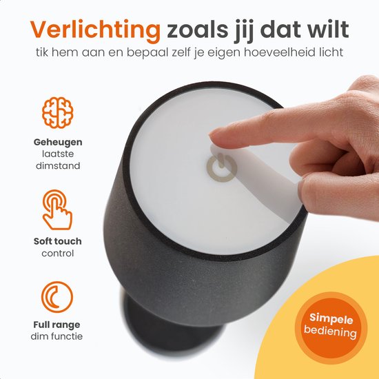 Goliving Lampe de Table Rechargeable - Sans Fil et dimmable - Lampe Tactile Moderne - Lampe de Nuit Chambre - 26 cm - Noir