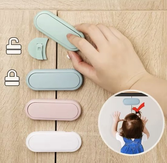 Lot de 5 verrous de sécurité pour tiroirs et portes pour enfants – Verrouillage pour enfants pour Armoires et portes – Facile à Set et à retirer – Wit