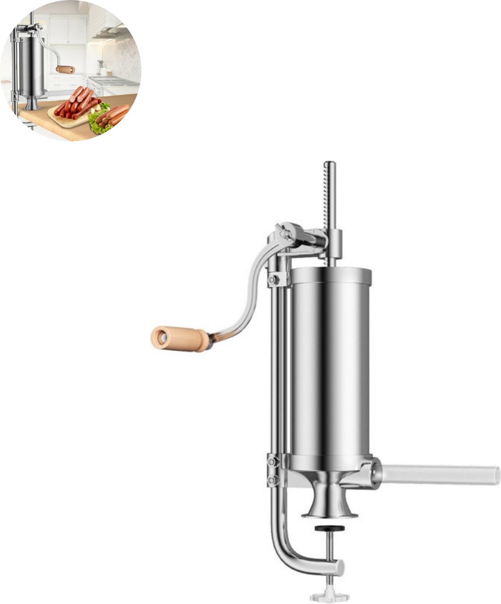 Worstvuller - Worstenautomaat - Worst maker - Worstenvulmachine - Handslinger handmatig - Worst darmen - Worstspuit - 2.5kg - Zilver