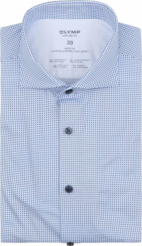 OLYMP - Chemise Stretch Level 5 Manches Extra Longues Imprimé Blauw - Homme - Taille 39 - Coupe Slim