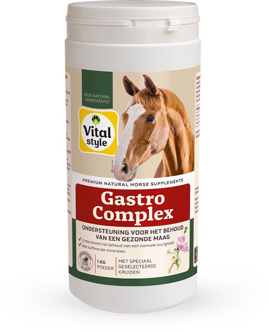 VITALstyle Gastrocomplex - Paarden Supplement - Complete Ondersteuning Voor Het Behoud Van Een Gezonde Maag - Met o.a. Spirulina & Kamille - 1 kg VITALstyle Gastrocomplex - Paarden Supplement - Complete Ondersteuning Voor Het Behoud Van Een Gezonde Maag - Met o.a. Spirulina & Kamille - 1 kg