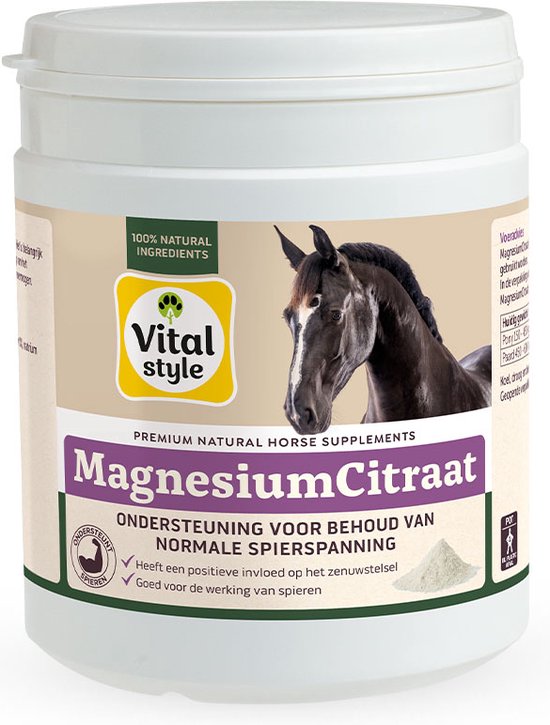 VITALstyle Magnesium Citraat - Paarden Supplement - Dé Ondersteuning Van De Spierfunctie - 500 g VITALstyle Magnesium Citraat - Paarden Supplement - Dé Ondersteuning Van De Spierfunctie - 500 g