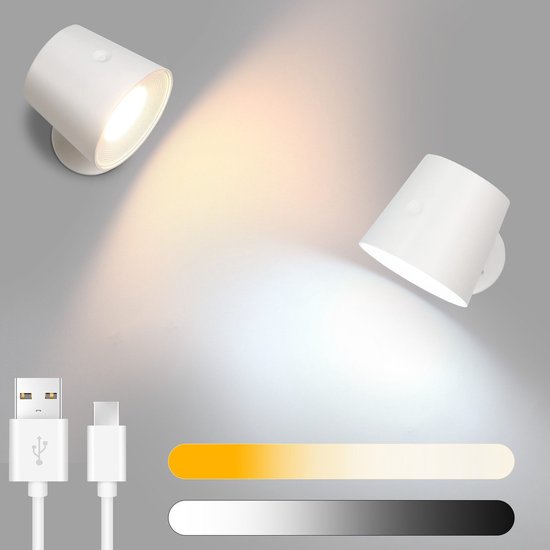 Oplaadbare 360° Draaibare Wandlamp Rond Zwart