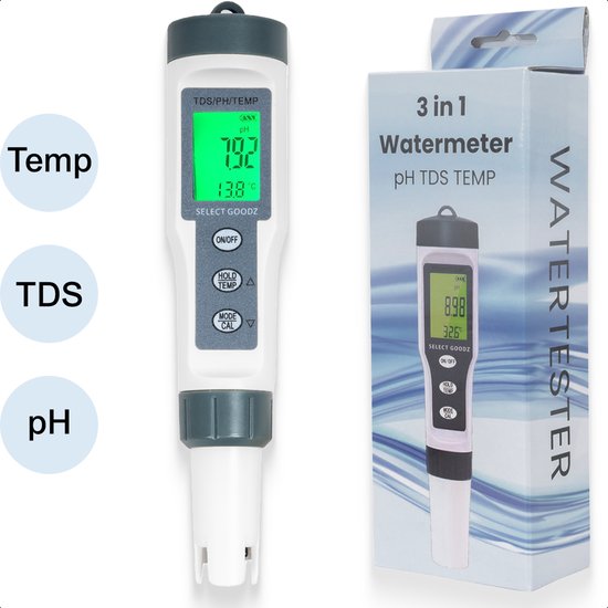 Digitale 3 in 1 watermeter - PH meter - Watertester - Aquarium thermometer - Zwembad Jacuzzi meter - Tds meter drinkwater - Kamerplanten - incl complete kalibratie