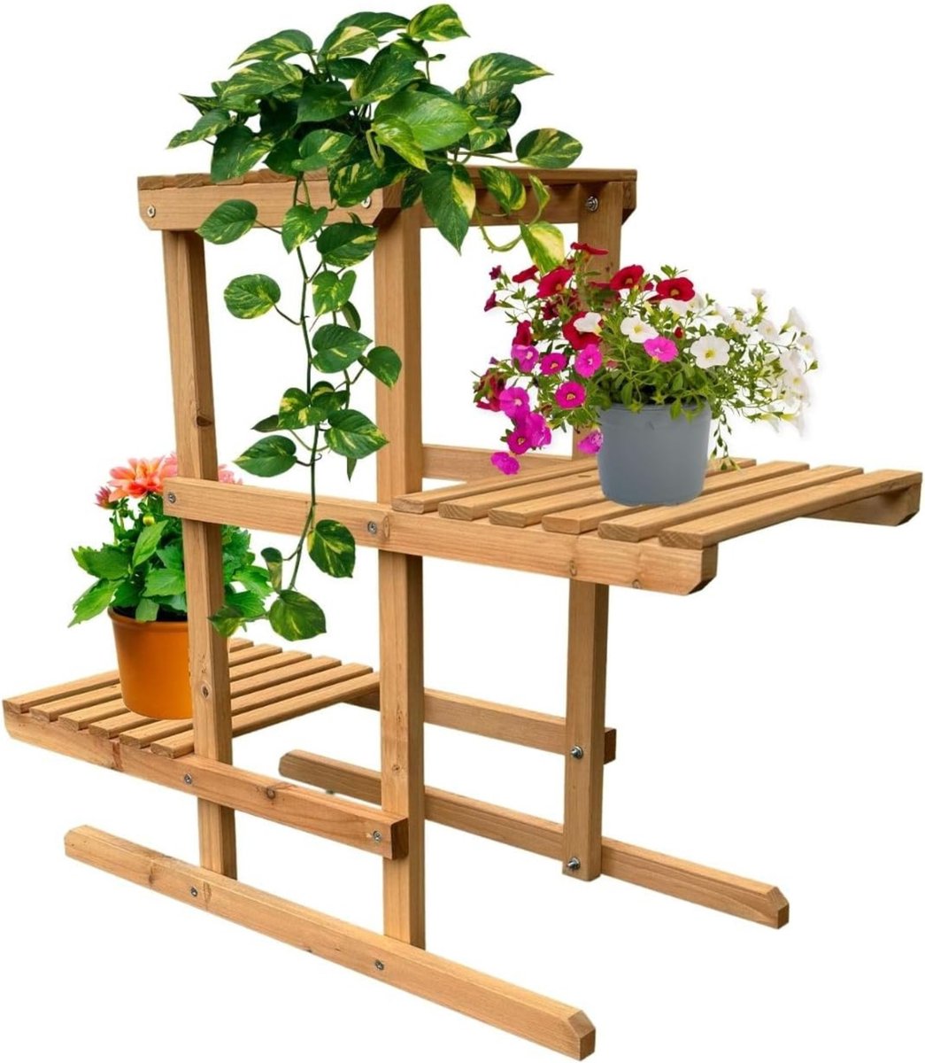 Coemo Plantenrek Houten, Bloemenrek, plantenrek binnen Bloementrap voor Tuin, Balkon, 3/5/7 Niveaus Patio of Binnenruimtes, Bloemenstandaard, Trap voor Planten op Meerdere Niveaus