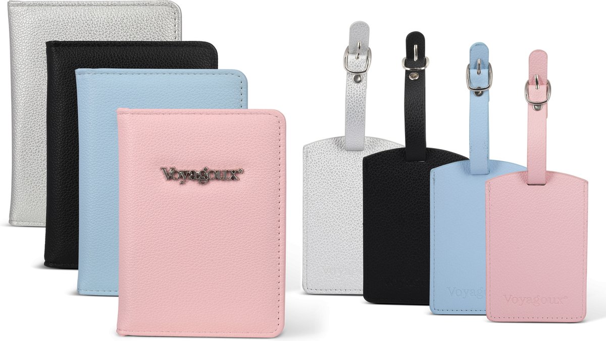 Voyagoux® Paspoort Hoesje / Bagagelabel Set - Paspoorthoezen - Bagagelabel Voor Koffers - Roze