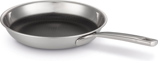 KitchenFun Hexa hybrid ns Poêle Ø 24CM - Acier inoxydable - 100% Sans PFAS - Revêtement céramique hybride - Revêtement antiadhésif - Design épuré - Poignée ergonomique - Compatible induction - Grijs