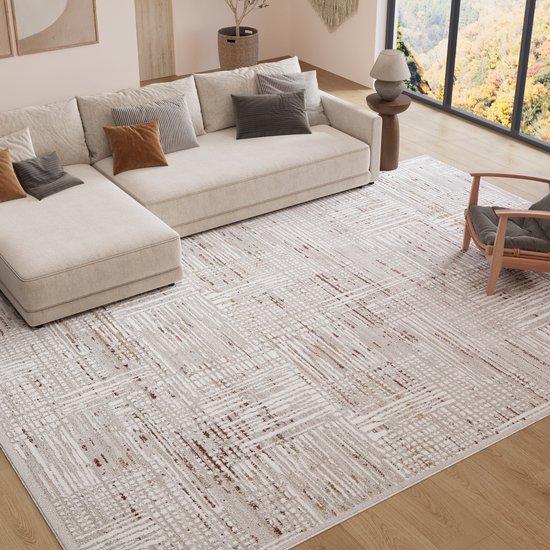 Tapis Trend TAPISO à poils courts - Tapis moderne de haute qualité - Tapis de salon Elegant en beige crème avec Grijs marron - Rayures floues - Tapis facile d'entretien - OEKO-TEX 80x150