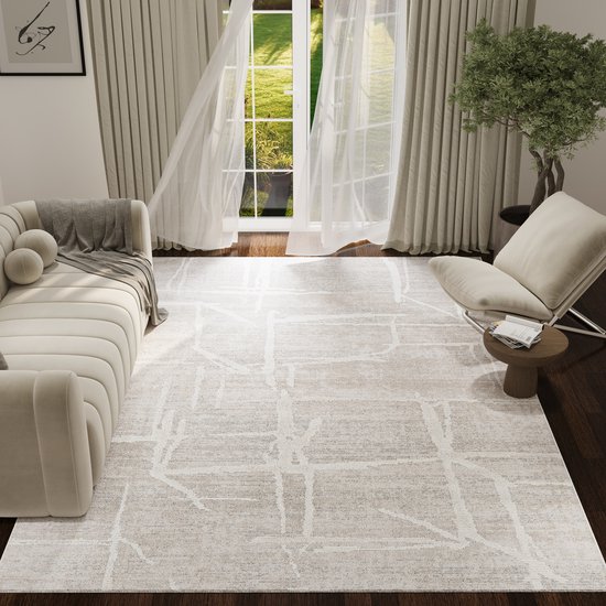 Tapis Trend TAPISO à poils courts - Tapis moderne de haute qualité - Tapis de salon Elegant en beige crème avec rayures Wit abstraites - Tapis facile d'entretien - OEKO-TEX 200x300
