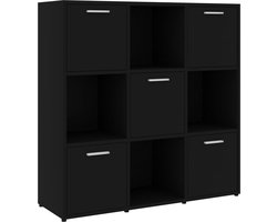 vidaXL Boekenkast - 9 vakken - Zwart - Bewerkt hout Boekenkast - Houten Boekenkast - Zwarte Boekenkast - Boekenkast Met Vakken - Opbergkast