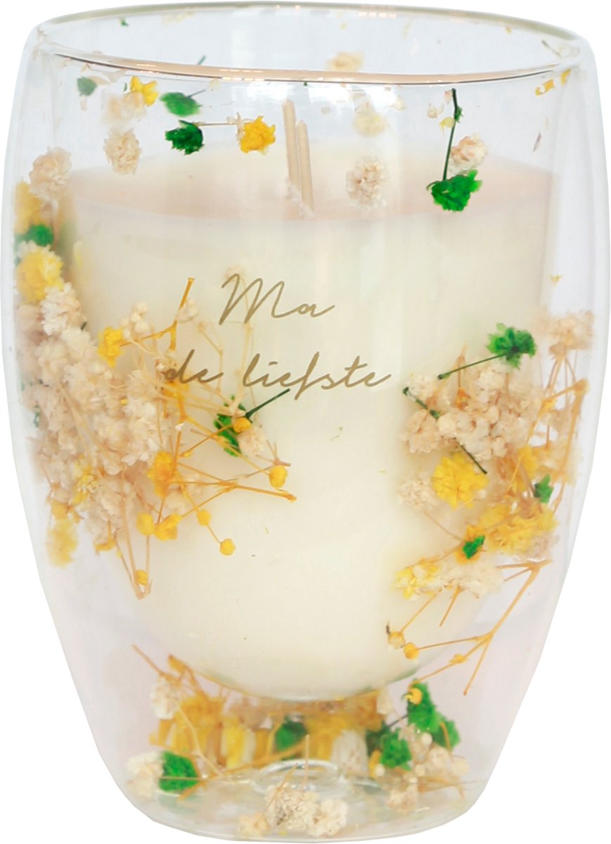 MY FLAME - Theeglas - Sojakaars in dubbelwandig glas - MA-DE-LIEFSTE - Fresh Cotton - 50 branduren