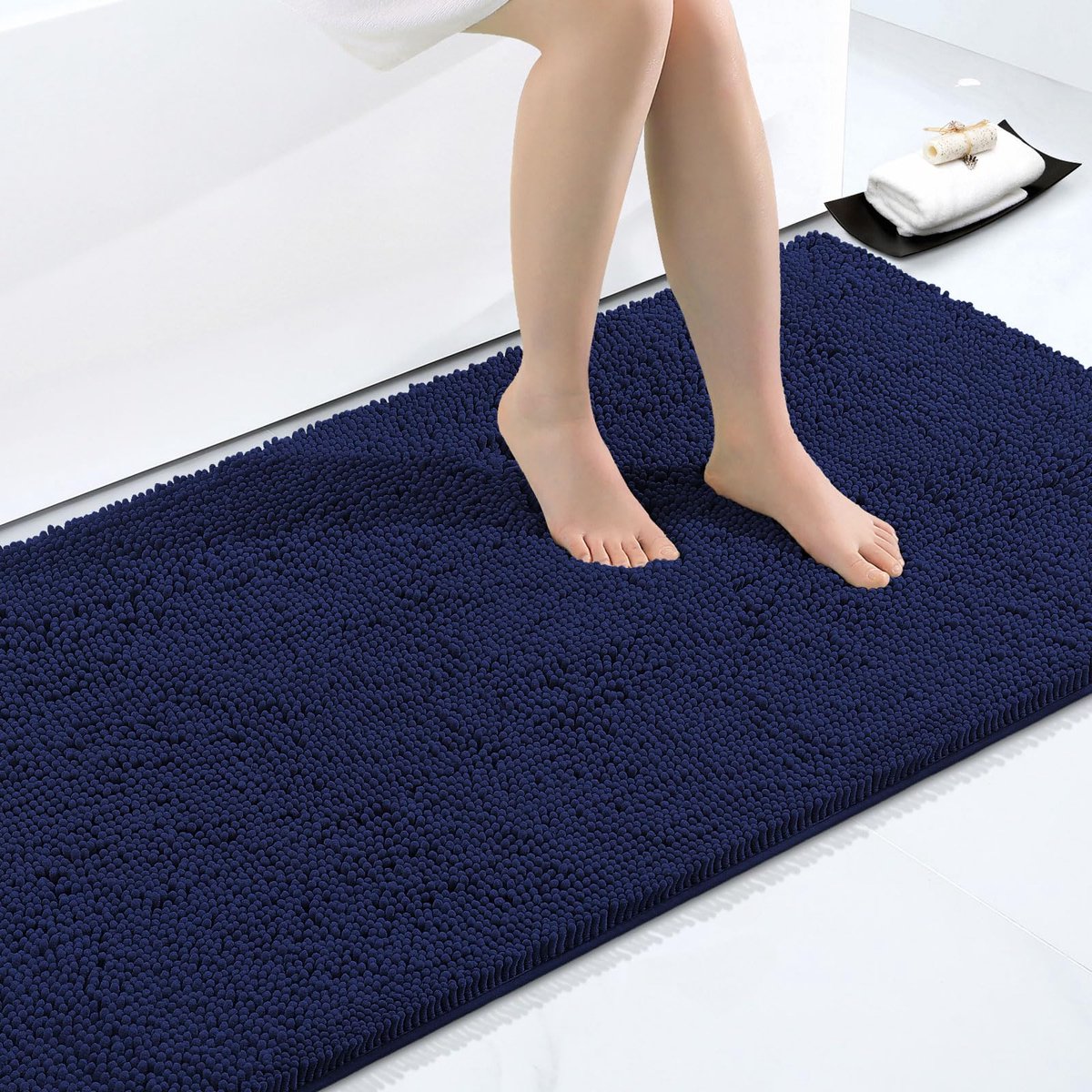 La'Moussawi ® Hoogpolige Antislip Badmat van Luxe Microvezel in Diep Marineblauw, 60 x 120 cm