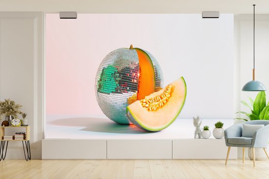 Behang - Fotobehang Disco - Discobal - Meloen - Pastel - Breedte 600 cm x hoogte 400 cm