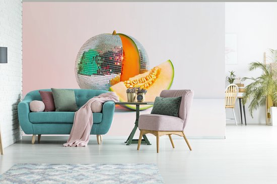 Behang - Fotobehang Disco - Discobal - Meloen - Pastel - Breedte 600 cm x hoogte 400 cm
