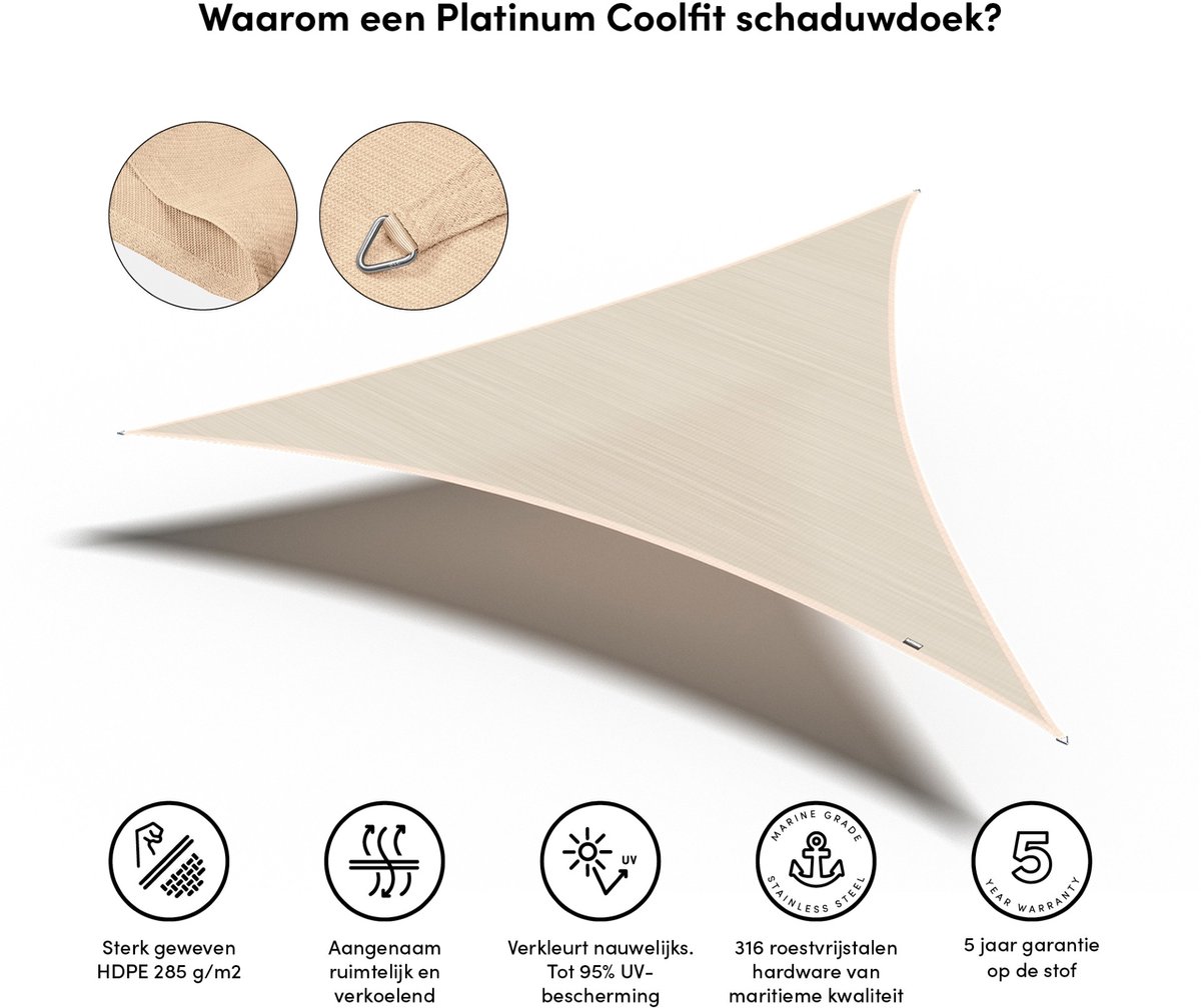 Platinum Sun & Shade - Coolfit - Schaduwdoek – Driehoek - 360x360x360cm – Gebroken Wit – 5 jaar garantie - 95% UV protectie – Sterk geweven 285 g/m² - Hoge kleurechtheid